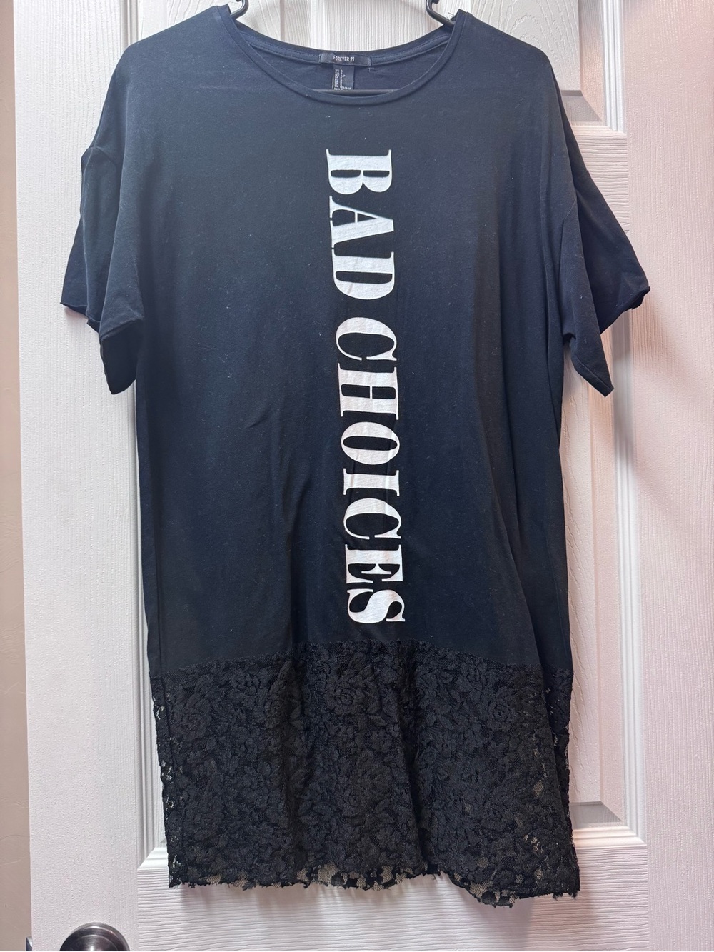 Forever 21 Women Bad Choices Graphic Tee Dress with Lace Hem (Size: S)